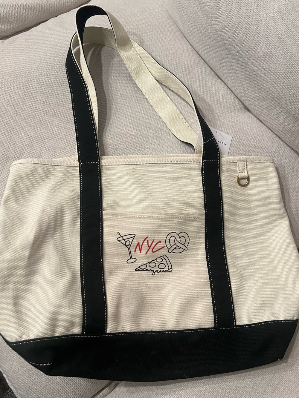 American Eagle Outfitter Canvas Tote Bag Purse Travel NYC Pizza Cocktail Pretzel